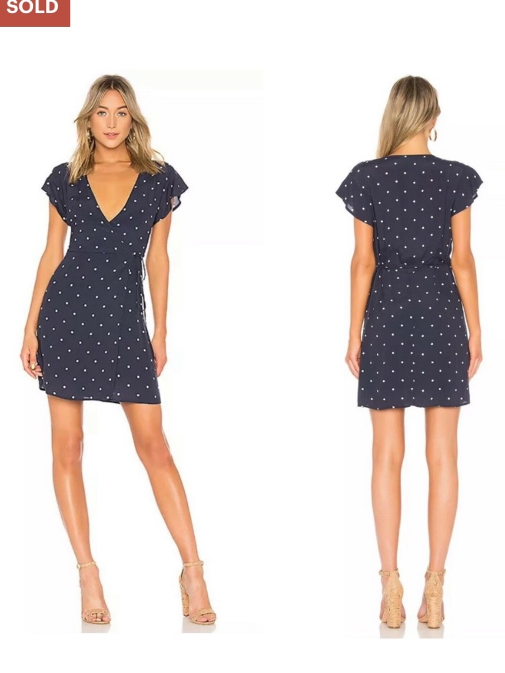 Rails “Brenna” Navy Polka Dot V-Neck Mini Wrap Dress Size S